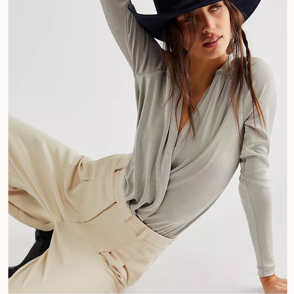 Free People Turnt Bodysuit Top Longsleeve Oxide Grey Medium
